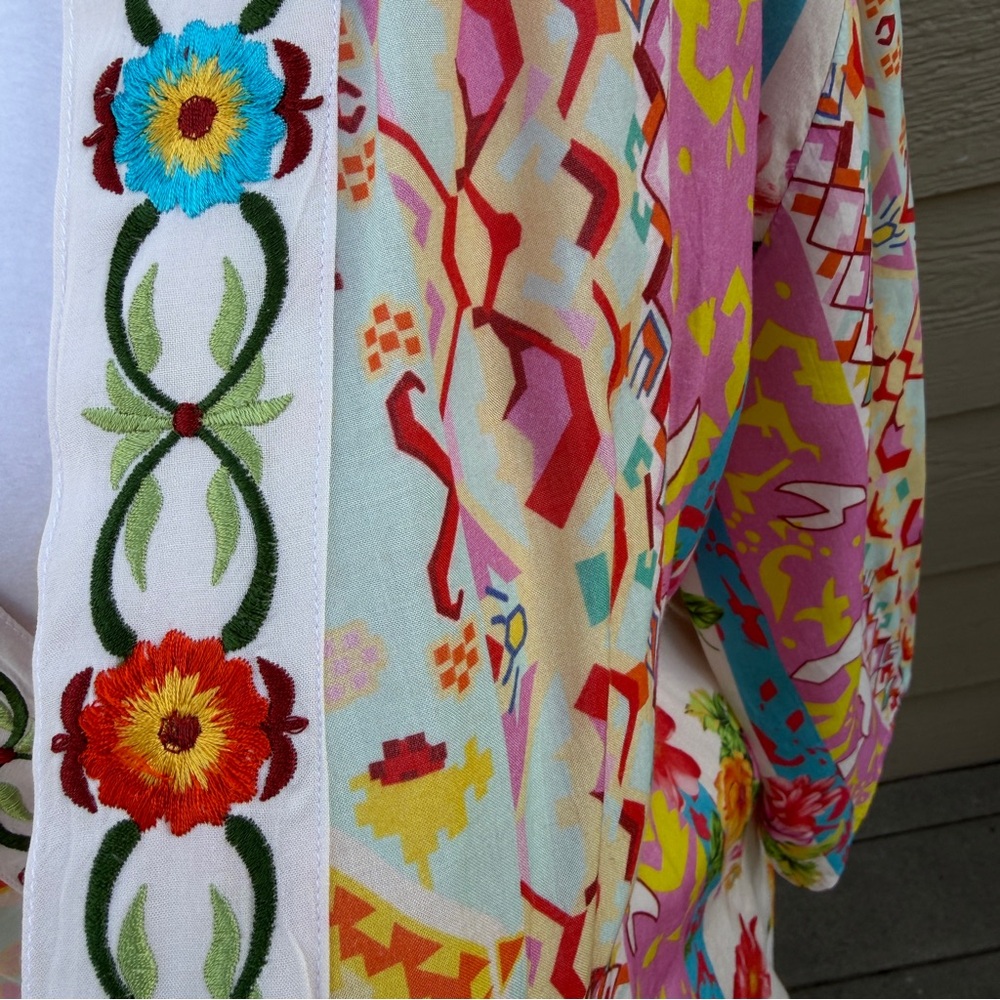 Angel Heart Boutique Embroidered Kimono Style Open Robe Duster Multicolor O/S - Picture 8 of 16